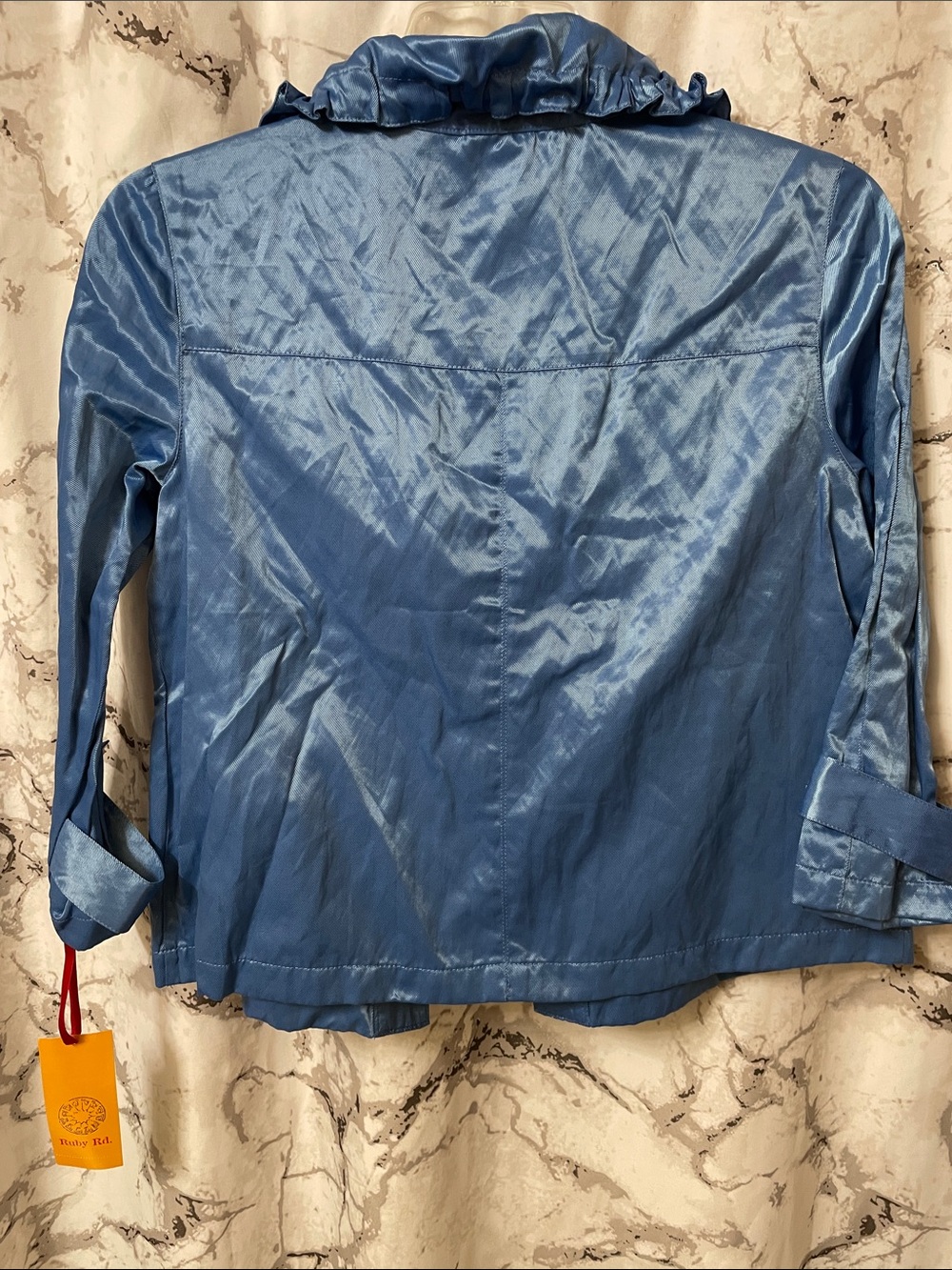 Ruby Rd. Shiny Light Blue Cropped Utility Jacket - Picture 5 of 12